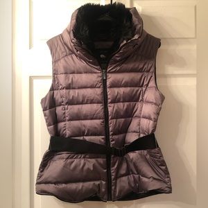 Zara Woman Belted Down Faux Fur Puffer Vest Size Large